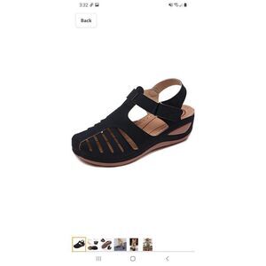 New 10.5 (43) Shibever Closed Toe Casual Hollow Out  Wedge Gladiator Black Shoes